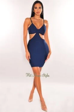 Deep Blue Bandage Spaghetti Straps Knotted Cut Out Mini Dress -rehab shop deep blue bandage spaghetti straps knotted cut out mini dress hot miami styles 122217