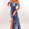Deep Blue Tie Dye Ruffle Strap Smocked Slit Maxi Dress -rehab shop deep blue tie dye ruffle strap smocked slit maxi dress hot miami styles 893836