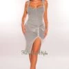 Dusty Gray Ribbed Cut Out Bodysuit Layover Button Up Skirt Two Piece Set -rehab shop dusty gray ribbed cut out bodysuit layover button up skirt two piece set hot miami styles 944727