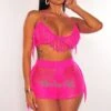 Fuchsia Halter Crochet Ladder Fringe Cover Up Shorts Two Piece Set -rehab shop fuchsia halter crochet ladder fringe cover up shorts two piece set hot miami styles 678821