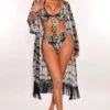 Gray Snake Print Kimono Sleeves Fringe Cover Up -rehab shop gray snake print kimono sleeves fringe cover up hot miami styles 118200