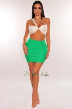 Green High Waist Ruched Cover Up Skirt 8 Green High Waist Ruched Cover Up Skirt -rehab shop green high waist ruched cover up skirt hot miami styles 355143