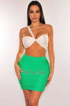 Green High Waist Ruched Cover Up Skirt