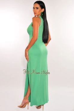 Green Sleeveless V Neck Double Slit Cover Up Maxi Dress -rehab shop green sleeveless v neck double slit cover up maxi dress hot miami styles 599466