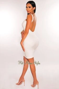 HMS Essential: White Sleeveless Round Neck Scoop Back Mini Dress -rehab shop hms essential white sleeveless round neck scoop back mini dress hot miami styles 263631
