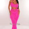 Hot Pink Crochet Halter Fringe Pants Two Piece Set Cover Up -rehab shop hot pink crochet halter fringe pants two piece set cover up hot miami styles 321461