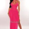 Hot Pink Crochet Halter Spaghetti Straps Cut Out Slit Cover Up Dress -rehab shop hot pink crochet halter spaghetti straps cut out slit cover up dress hot miami styles 734147