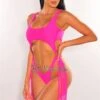 Hot Pink Cut Out O-Ring Fringe Ultra High Cut Thong Swimsuit -rehab shop hot pink cut out o ring fringe ultra high cut thong swimsuit hot miami styles 366441