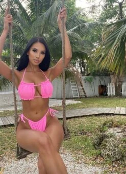 Hot Pink Ruched Bust Frill Padded Bandeau Bikini 7 Hot Pink Ruched Bust Frill Padded Bandeau Bikini -rehab shop hot pink ruched bust frill padded bandeau bikini hot miami styles 676731