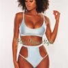 Iced Blue Glistening High Waist Cut Out Bikini -rehab shop iced blue glistening high waist cut out bikini hot miami styles 661496