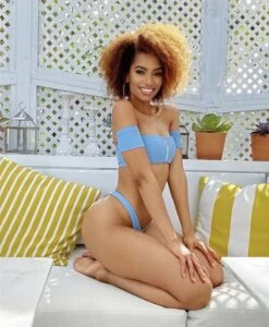 Iced Blue Textured Zipper Off Shoulder Bikini -rehab shop iced blue textured zipper off shoulder bikini hot miami styles 610635