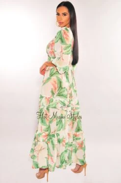 Ivory Palm Print Tie Up Long Sleeve Ruffle Cover Up 7 Ivory Palm Print Tie Up Long Sleeve Ruffle Cover Up -rehab shop ivory palm print tie up long sleeve ruffle cover up hot miami styles 184522