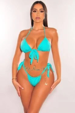 Jade Butterfly Chain Padded Triangle Top Tie Up Bikini