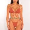 Latte Ribbed Padded Ruffle Tie Up Bikini -rehab shop latte ribbed padded ruffle tie up bikini hot miami styles 557250