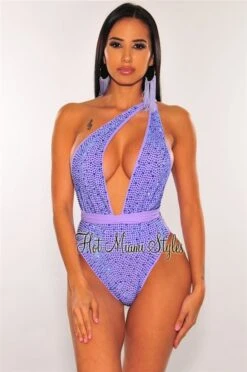 Lavender Iridescent Rhinestones Halter Multi Wear Swimsuit -rehab shop lavender iridescent rhinestones halter multi wear swimsuit hot miami styles 995787