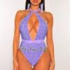 Lavender Iridescent Rhinestones Halter Multi Wear Swimsuit