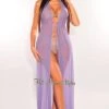 Lavender Mesh Halter Drawstring Open Back Maxi Cover Up