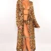 Leopard Print Long Sleeves Belted Maxi Cover Up -rehab shop leopard print long sleeves belted maxi cover up hot miami styles 321227