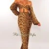 Leopard Print Off Shoulder Long Sleeves Skirt Two Piece Set -rehab shop leopard print off shoulder long sleeves skirt two piece set hot miami styles 844468