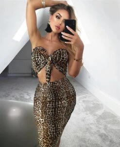 Leopard Print Ruffle Tie Up Skirt Two Piece Set -rehab shop leopard print ruffle tie up skirt two piece set hot miami styles 627034