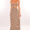 Leopard Print Spaghetti Straps Smocked Cut Out Maxi Dress -rehab shop leopard print spaghetti straps smocked cut out maxi dress hot miami styles 619303