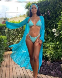 Light Aqua Padded Triangle Scrunch Butt Bikini + Headband 7 Light Aqua Padded Triangle Scrunch Butt Bikini + Headband -rehab shop light aqua padded triangle scrunch butt bikini headband hot miami styles 895777