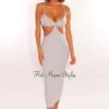 Light Gray Spaghetti Straps Cut Out Maxi Dress -rehab shop light gray spaghetti straps cut out maxi dress hot miami styles 450962