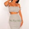 Light Heather Gray Off Shoulder Ruffle Ruched Skirt Two Piece Set -rehab shop light heather gray off shoulder ruffle ruched skirt two piece set hot miami styles 413163