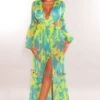 Lime Blue Print O-Ring Cut Out Long Sleeve Double Slit Maxi Dress -rehab shop lime blue print o ring cut out long sleeve double slit maxi dress hot miami styles 750823