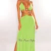 Lime Halter Silver O-Ring Strappy Double Slit Maxi Skirt Two Piece Set -rehab shop lime halter silver o ring strappy double slit maxi skirt two piece set hot miami styles 253792