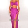 Magenta Gold Chain Padded Knotted Slit Skirt Two Piece Set -rehab shop magenta gold chain padded knotted slit skirt two piece set hot miami styles 825585