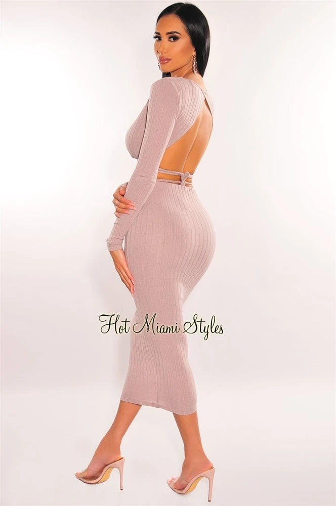 Mauve Ribbed Knit Wrap Around Skirt Two Piece Set 4 Mauve Ribbed Knit Wrap Around Skirt Two Piece Set - Image 2