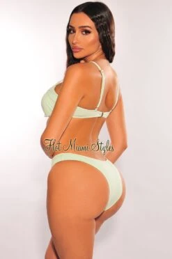 Mint Ribbed Padded Spaghetti Straps Underwire Bikini -rehab shop mint ribbed padded spaghetti straps underwire bikini hot miami styles 883328