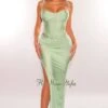 Mint Spaghetti Strap Padded Boned Corset Ruched Slit Skirt Two Piece Set -rehab shop mint spaghetti strap padded boned corset ruched slit skirt two piece set hot miami styles 738815