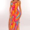 Multi Color Swirl Print One Shoulder Drawstring Bodysuit Double Slit Skirt Two Piece Set -rehab shop multi color swirl print one shoulder drawstring bodysuit double slit skirt two piece set hot miami styles 437737