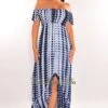 Navy Tie Dye Off Shoulder Smocked Ruffle Maxi Dress -rehab shop navy tie dye off shoulder smocked ruffle maxi dress hot miami styles 134633