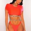 Neon Coral Diamond Cut Out Crop Top Bikini
