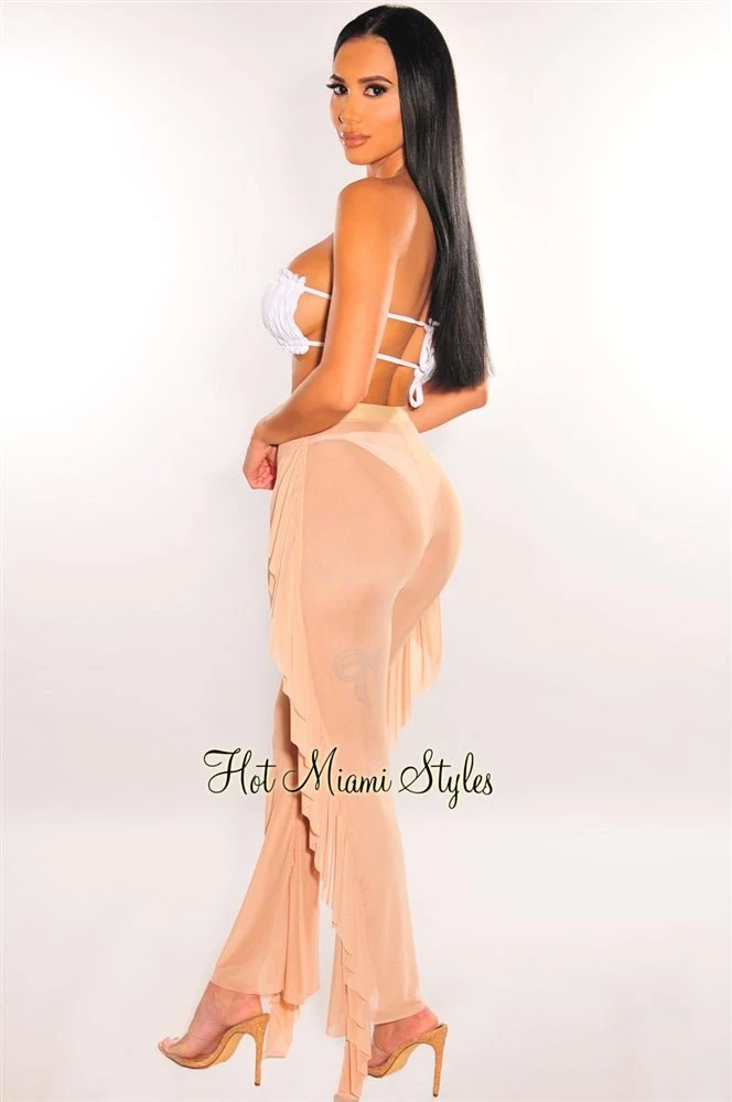 Nude Mesh High Waist Ruffle Sides Pants Cover Up Pants 4 Nude Mesh High Waist Ruffle Sides Pants Cover Up Pants - Image 2