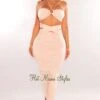 Nude O-Ring Wrap Around Ruched Skirt Two Piece Set