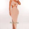 Nude Shimmery One Shoulder O-Ring Cut Out Slit Maxi Dress 1 Nude Shimmery One Shoulder O-Ring Cut Out Slit Maxi Dress -rehab shop nude shimmery one shoulder o ring cut out slit maxi dress hot miami styles 971371