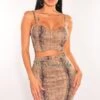 Nude Snake Print Suede Padded Spaghetti Straps Skirt Two Piece Set -rehab shop nude snake print suede padded spaghetti straps skirt two piece set hot miami styles 198300