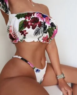 Off White Floral Print Off Shoulder Ruffle Scrunch Butt Bikini 7 Off White Floral Print Off Shoulder Ruffle Scrunch Butt Bikini -rehab shop off white floral print off shoulder ruffle scrunch butt bikini hot miami styles 381170