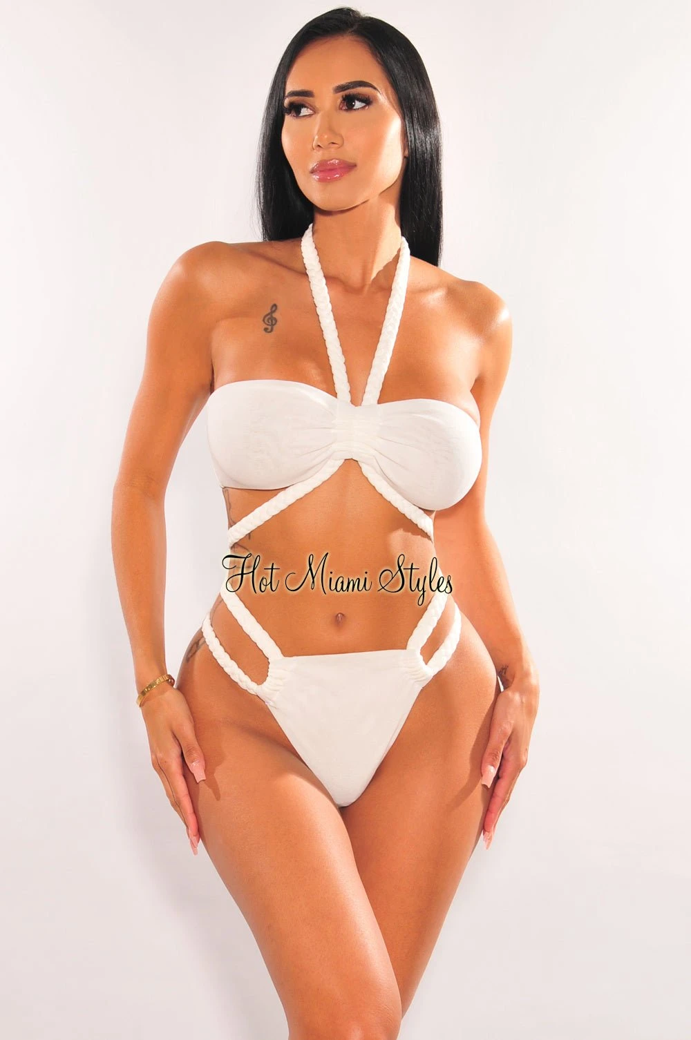Off White Twist Rope Tie Up Wrap Around Bikini 3 Off White Twist Rope Tie Up Wrap Around Bikini