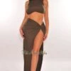 Olive Green Ribbed Turtleneck Sleeveless Knotted Slit Skirt Two Piece Set 1 Olive Green Ribbed Turtleneck Sleeveless Knotted Slit Skirt Two Piece Set -rehab shop olive green ribbed turtleneck sleeveless knotted slit skirt two piece set hot miami styles 720525