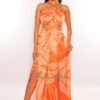 Orange Animal Print O-Ring Cord Cut Out Double Slit Maxi Dress -rehab shop orange animal print o ring cord cut out double slit maxi dress hot miami styles 439929