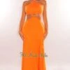 Orange Linen Halter O-Ring Cut Out Maxi Dress -rehab shop orange linen halter o ring cut out maxi dress hot miami styles 338029