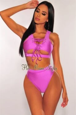 Orchid Lace Up Underboob High Waist Bikini