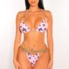 Pink Butterfly Print Padded Halter Clear Strap Bikini