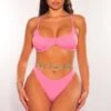 Pink Ribbed Padded Spaghetti Straps Underwire Bikini
