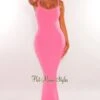 Pink Ribbed Spaghetti Straps Flare Mermaid Maxi Dress -rehab shop pink ribbed spaghetti straps flare mermaid maxi dress hot miami styles 488073